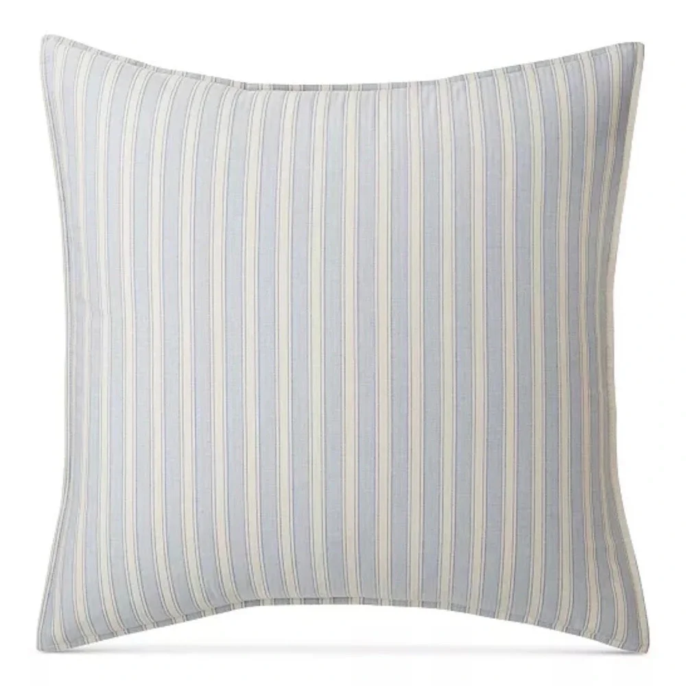Ralph Lauren Graydon Bold Stripe European Euro Sham Dune Chambray Blue NEW